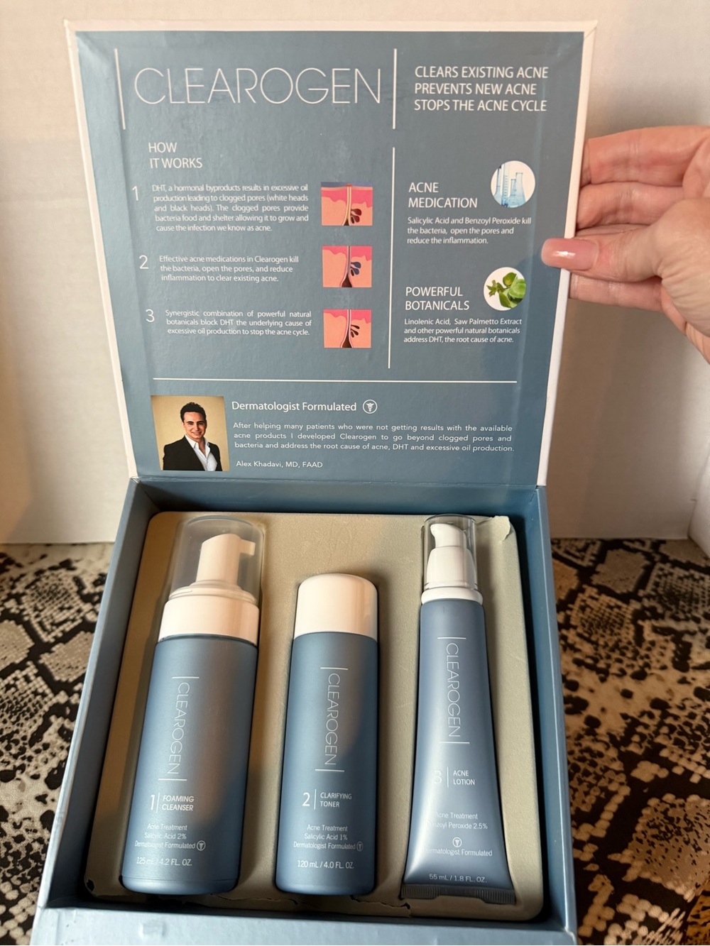 Clearogen Blue Acne Treatment 3-Step Kit - Clarifying Cleanser, Toner & Lotion